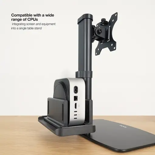 TooQ Soporte de mesa para pantallas 17”-27” con soporte integrado para CPU