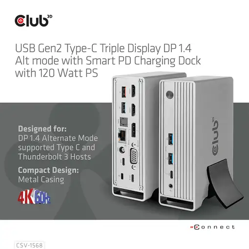 CLUB3D CSV-1568 base para portátil y replicador de puertos Acoplamiento USB 3.2
