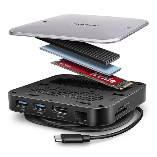 Axagon HMC-UFO USB-C Hub M.2 SATA/NVMe 1 Gbit/s Ethernet 384 kHz