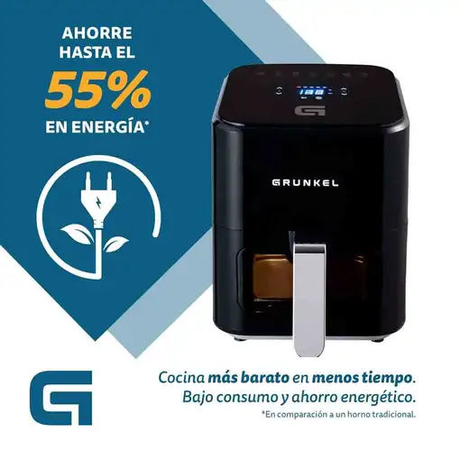 Freidora de aire negra con ventana, 4 litros, 1200W, Black Easy Fryer GRUNKEL