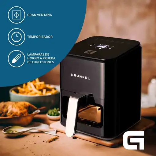 Freidora de aire negra con ventana, 4 litros, 1200W, Black Easy Fryer GRUNKEL