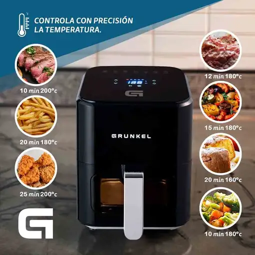 Freidora de aire negra con ventana, 4 litros, 1200W, Black Easy Fryer GRUNKEL