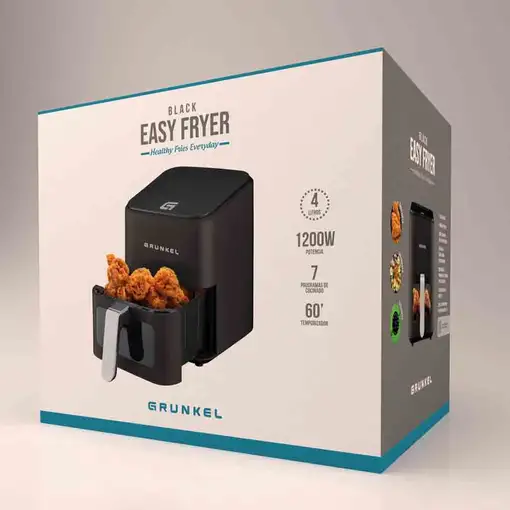 Freidora de aire negra con ventana, 4 litros, 1200W, Black Easy Fryer GRUNKEL
