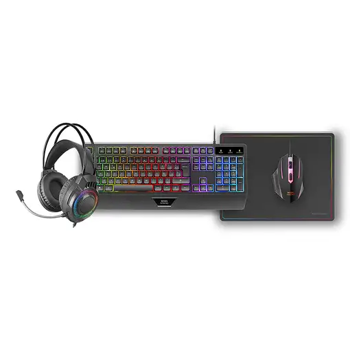 Mars Gaming MCP124PRO, Combo Gaming 4en1, Teclado RGB H-Mech con Reposamuñecas, Ra