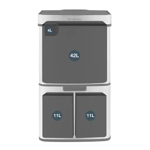 Papelera Reciclaje 3 Compartimentos, 64L, Les Collectors N°1010, Cierre Automático
