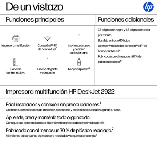 HP DeskJet 2922 Inalámbrico All-in-One Color Impresora