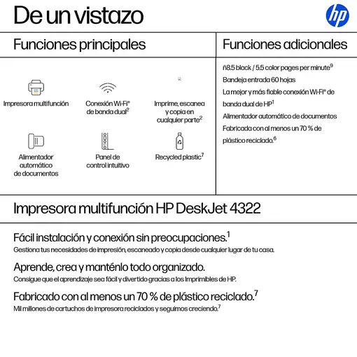 HP DeskJet 4322 Inalámbrico All-in-One Color Impresora