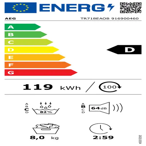 AEG Series 7000 TR718EAOB secadora Independiente Carga frontal 8 kg Blanco