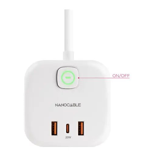 Nanocable Base de 3 enchufes con 3 USB (2 USB-A + 1 USB-C), GaN + PPS, PD 20W