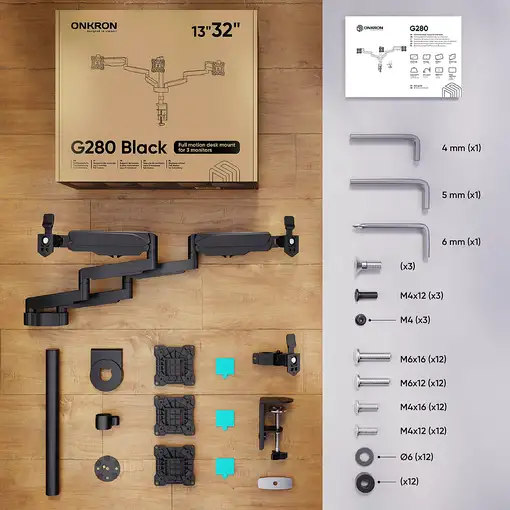 ONKRON G280-B soporte para monitor 81,3 cm (32") Escritorio Negro