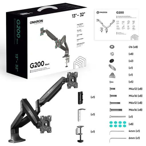 ONKRON G200-B soporte para monitor 81,3 cm (32") Escritorio Negro