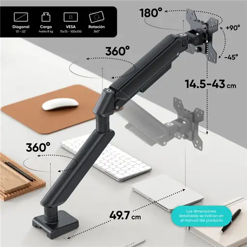 ONKRON G45-B soporte para monitor 81,3 cm (32'') Escritorio Negro