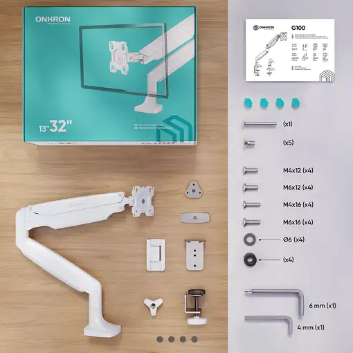 ONKRON G100-W soporte para monitor 81,3 cm (32") Escritorio Blanco