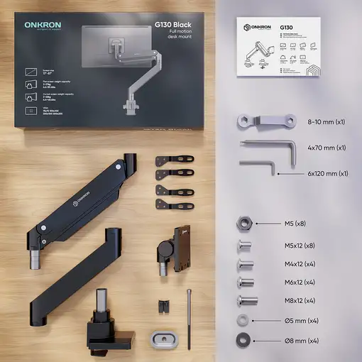 ONKRON G130-B soporte para monitor 144,8 cm (57") Escritorio Negro