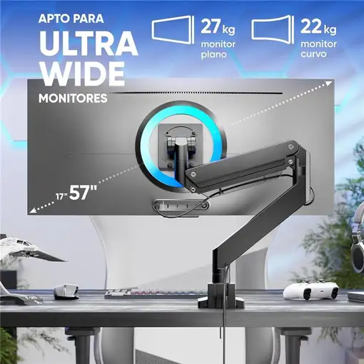 ONKRON G130-B soporte para monitor 144,8 cm (57'') Escritorio Negro