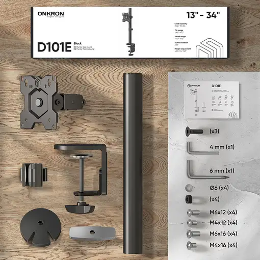 ONKRON D101E-B soporte para monitor 86,4 cm (34") Escritorio Negro