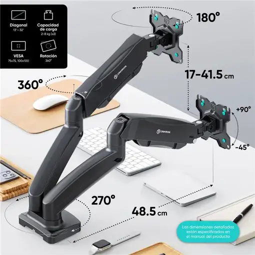 ONKRON G160-B soporte para monitor 81,3 cm (32'') Escritorio Negro