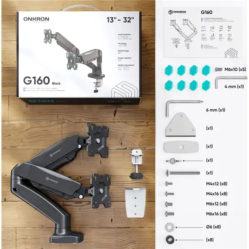 ONKRON G160-B soporte para monitor 81,3 cm (32'') Escritorio Negro
