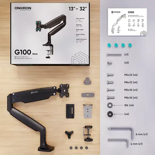 ONKRON G100-B soporte para monitor 81,3 cm (32") Escritorio Negro