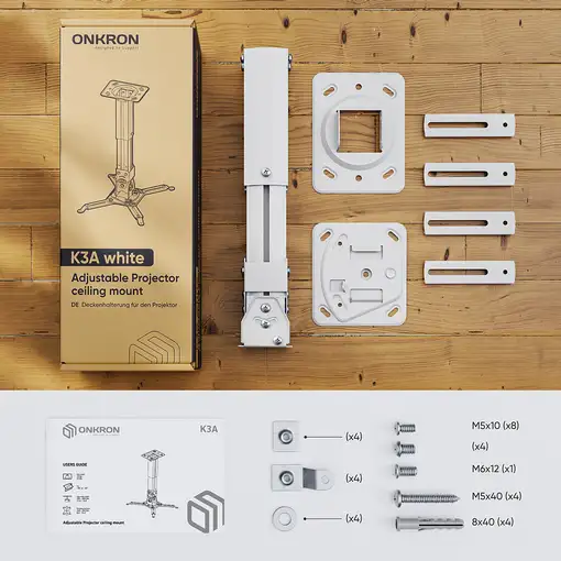 ONKRON K3A montaje para projector Techo/pared Blanco