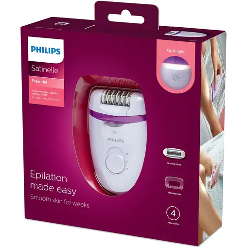 Philips Satinelle Essential Depiladora con cable compacta con luz Opti-Light