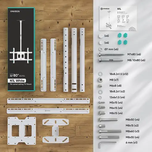 ONKRON N1L-W soporte para TV 2,03 m (80") Blanco