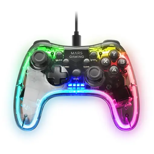 Mars Gaming MGP-C, Gamepad Profesional Neón RGB, Vibración Háptica Dual, Joysticks