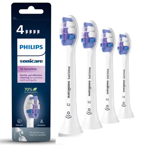 Philips S2 Sensitive HX6054/10 Pack de 4 cabezales blancos de cepillos Sonicare
