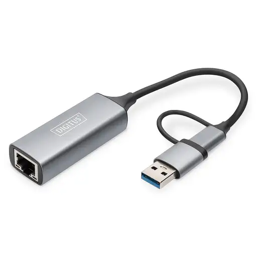 Digitus Adaptador Gigabit Ethernet USB Type-C™ 2.5G, USB-C™ + USB A (USB3.1/3.0)