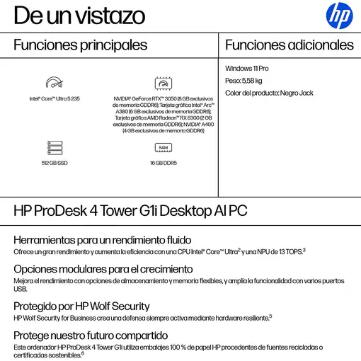 HP ProDesk 4 Tower G1i Desktop AI PC Intel Core Ultra 5 235 16 GB DDR5-SDRAM 512 G