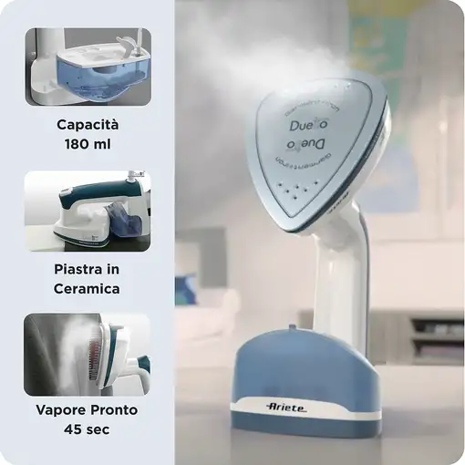 Ariete 6246/00 Vaporizador manual de prendas 0,18 L 1000 W Azul, Blanco