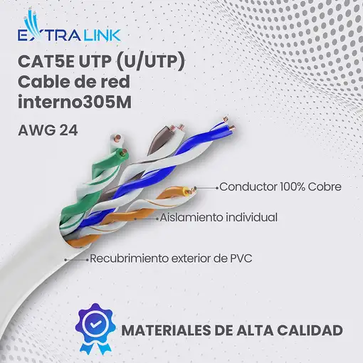 Extralink Par trenzado CAT5E UTP (U/UTP) V2 Interior 305M