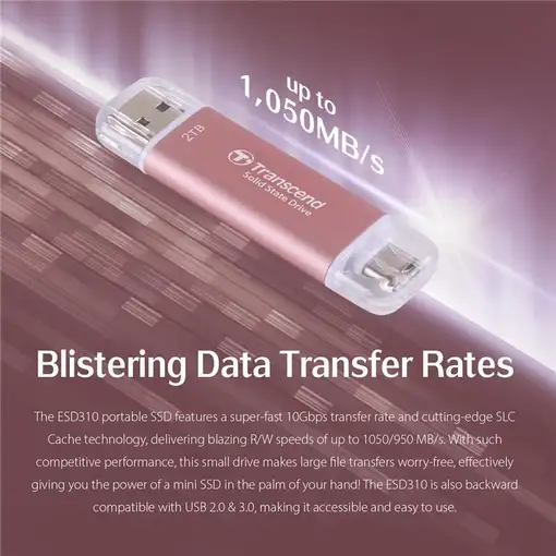 Transcend ESD310 2 TB USB tipo A a USB tipo C 3.2 Gen 2 (3.1 Gen 2) Rosa