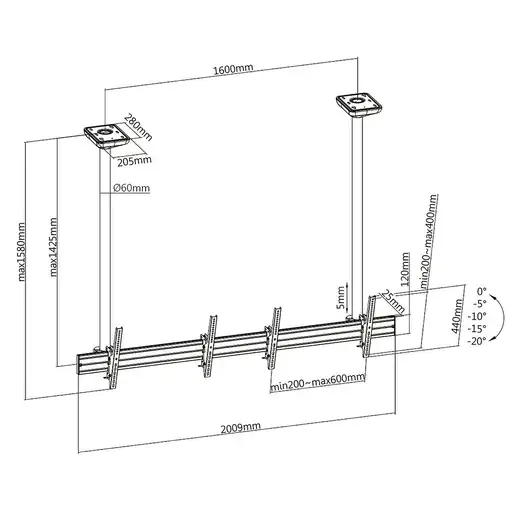 Equip 650373 Soporte de techo para doble pantalla de 45"-55