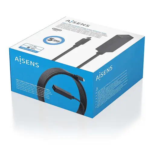 AISENS Cable USB 3.2 Gen1x1 prolongador con Amplificador, USB-C/M-USB-C/H, Negro,
