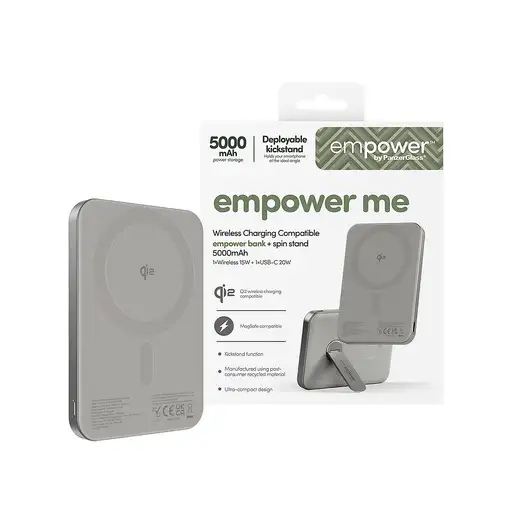 PanzerGlass empower™ by ® empower™ Bank w. Spin Stand | 5000mAh | Titanium Cargado