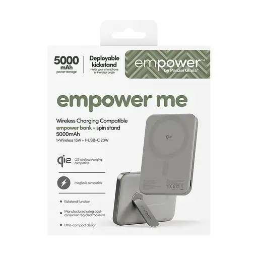 PanzerGlass empower™ by ® empower™ Bank w. Spin Stand | 5000mAh | Titanium Cargado