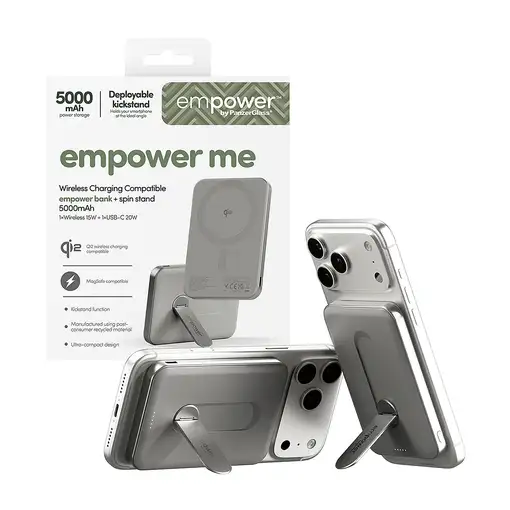 PanzerGlass empower™ by ® empower™ Bank w. Spin Stand | 5000mAh | Titanium Cargado