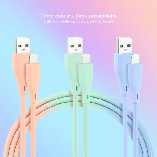 Nanocable 3 Cables Lightning a USB 2.0, Lightning/M-USB A/M, Rosa, Azul y Verde, 1