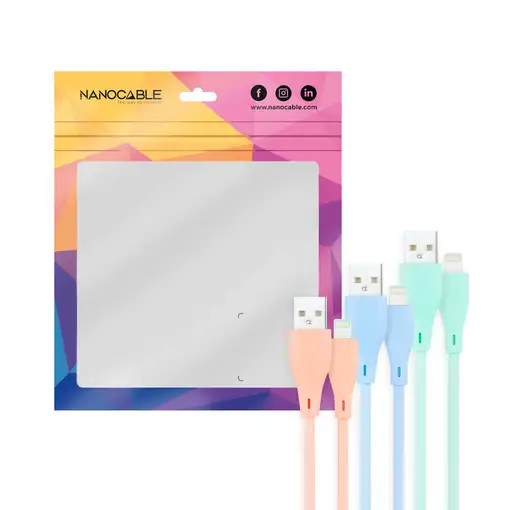 Nanocable 3 Cables Lightning a USB 2.0, Lightning/M-USB A/M, Rosa, Azul y Verde, 1