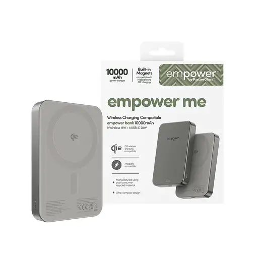 PanzerGlass empower™ by ® empower™ Bank | 10000mAh | Titanium Cargador inalámbrico