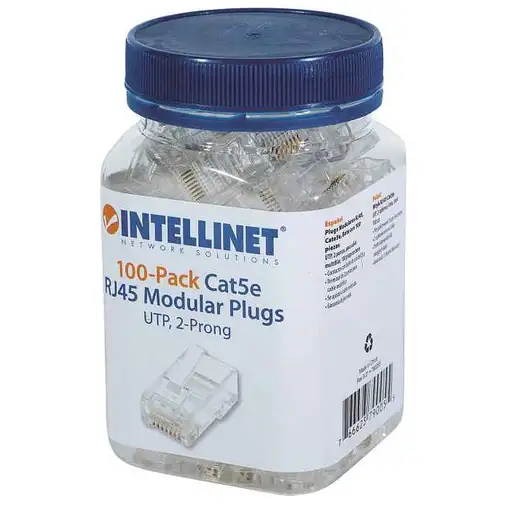 Intellinet PLUG RJ45 CAT5E MULTIFILAR UTP BOTE 100 PZAS ORO 15-MICRAS
