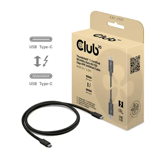 CLUB3D CAC-2501 cable Thunderbolt 1 m 120 Gbit/s Negro CLUB3D CAC-2501 cable Thunderbolt 1 m 120 Gbit/s Negro