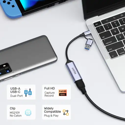 UNITEK V1167A adaptador de cable de vídeo USB Type-A/USB Type-C HDMI Negro