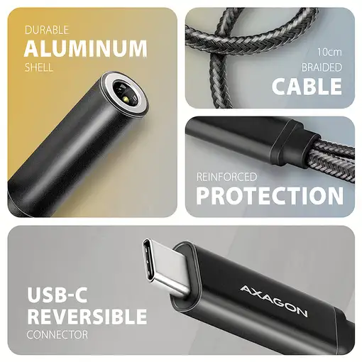 Axagon ADA-HCPD cable de audio 0,1 m USB-C, 3.5 mm USB-C Negro