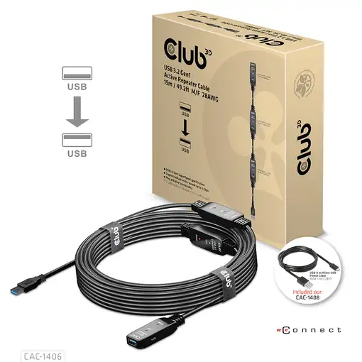 CLUB3D CAC-1406 cable USB USB 3.2 Gen 1 (3.1 Gen 1) 15 m USB A Negro