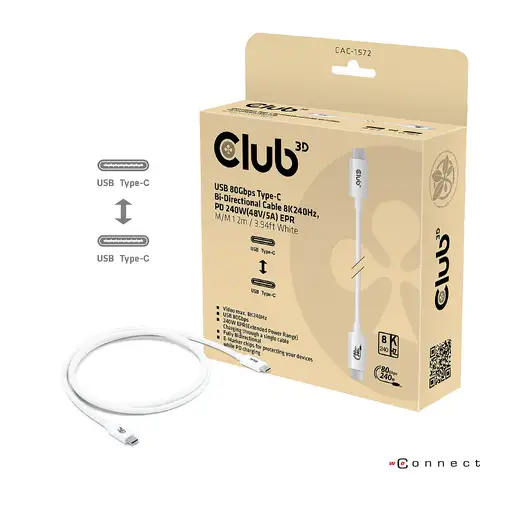 CLUB3D CAC-1572 cable USB USB4 Gen 2x2 1,2 m USB C Blanco