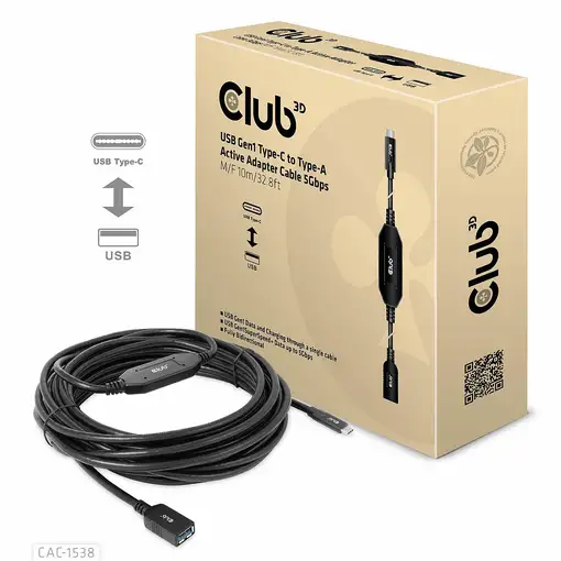 CLUB3D CAC-1538 cable USB USB 3.2 Gen 1 (3.1 Gen 1) 10 m USB C USB A Negro