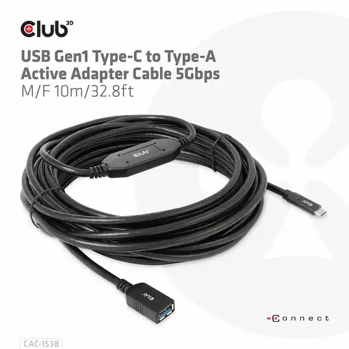 CLUB3D CAC-1538 cable USB USB 3.2 Gen 1 (3.1 Gen 1) 10 m USB C USB A Negro