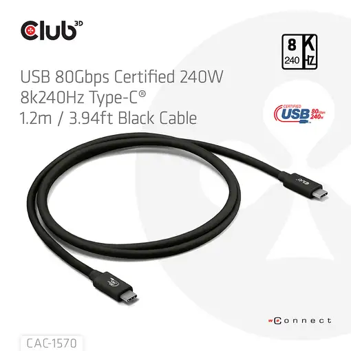 CLUB3D CAC-1570 cable USB USB4 Gen 2x2 1,2 m USB C Negro